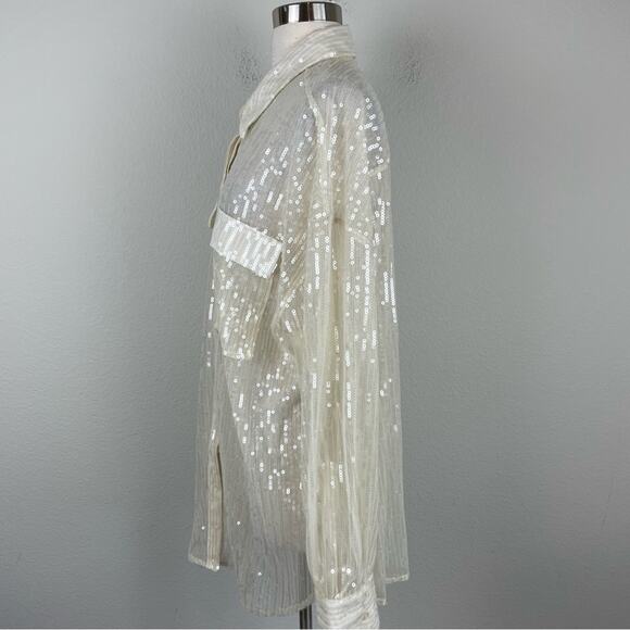 Jeannie Mai X INC Sheer Sequin Oversized  Long Sleeve Shirt NWT XL - Picture 6 of 9